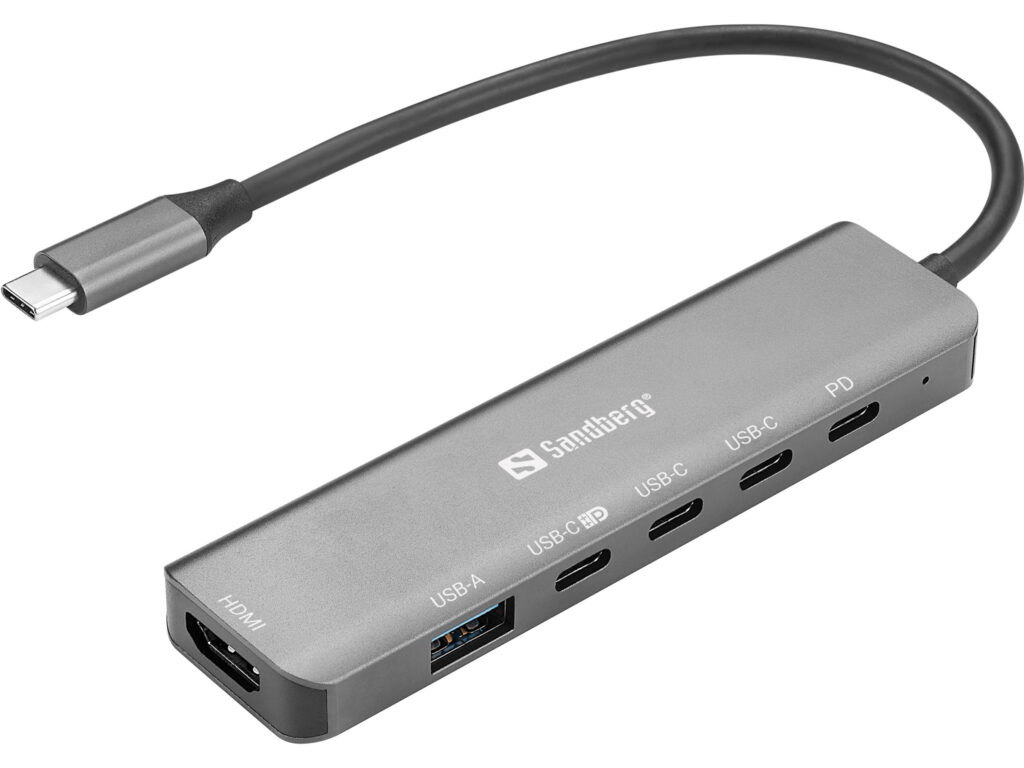 Sandberg USB-C 6-in-1 MediaDock telakka kahdelle näytölle