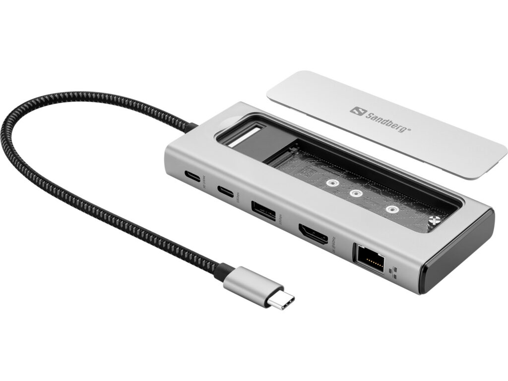 Sandberg USB-C 6in1 Travel Dock SSD Case telakka M.2-levypaikalla
