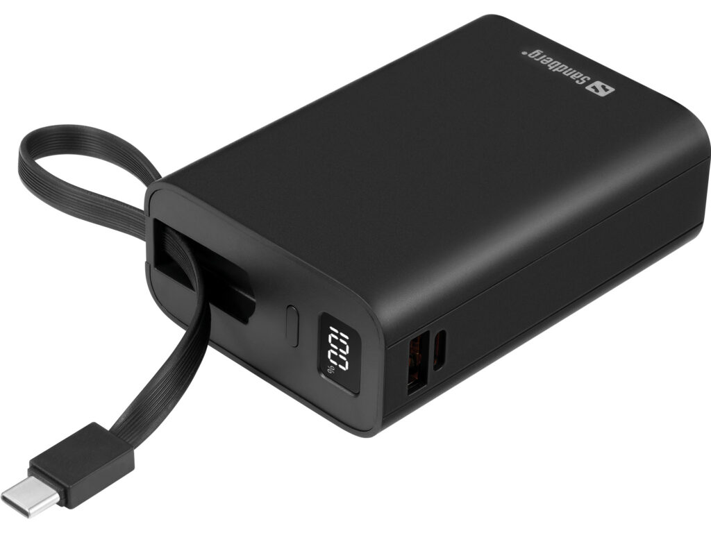 Sandberg Powerbank 20000 PD20W Connect varavirtalähde kiinteällä kaapelilla