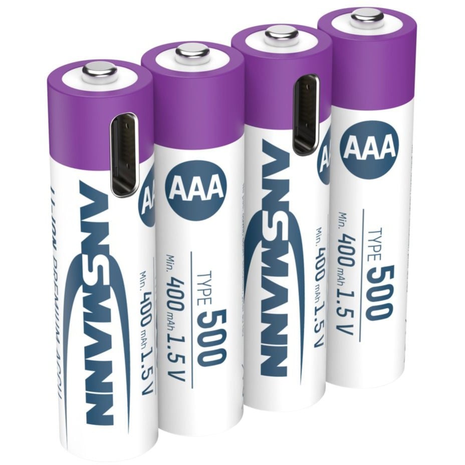 Ansmann Li-Ion Akku Micro AAA Typ 500, 500 mAh, USB-C-lataus, 4 kpl akku