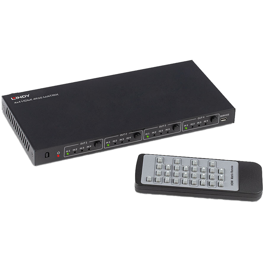 Lindy 4x4 HDMI 4K60 Matrix, HDMI 2.0b, 18 Gbit/s, HDMI-matriisikytkin