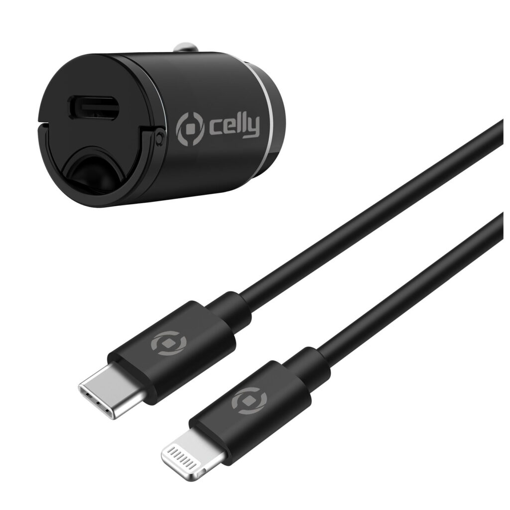 CELLY 20 W USB Power Delivery USB-C Lightning-kaapelilla autolaturi älypuhelimille