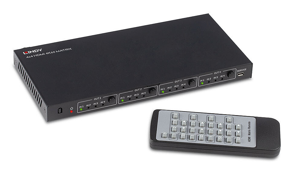 Lindy 4x4 HDMI 4K60 Matrix, HDMI 2.0b, 18 Gbit/s, HDMI-matriisikytkin - Image 2